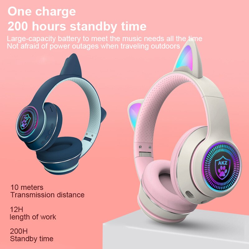 RGB Cat Ear Gaming Earphone Bluetooth 5.0 Wireless Headphone Headset 3.5mm Plug For Gamer Smartphone Mobile Phone