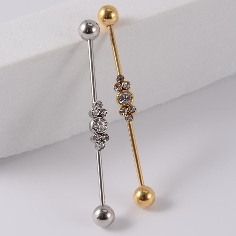 1 pieza de barra Industrial de acero inoxidable, puente largo, Micro inserción, pendiente de circón, joyería transversal para Piercing en la oreja para mujer, 16G