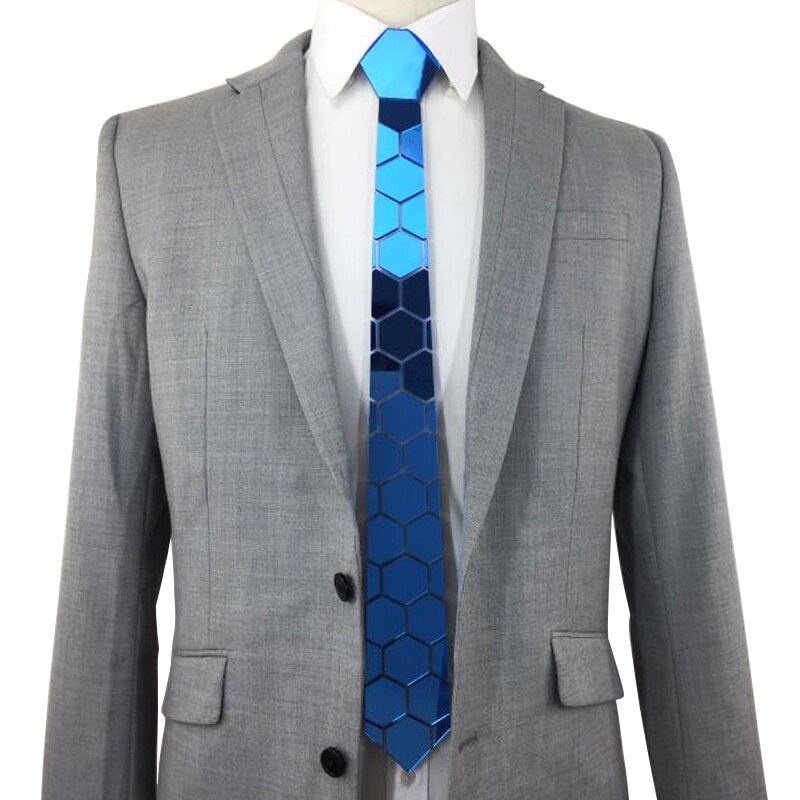 Cravate hommes de géometie forme nid d'abeille Slim Fit cravate miroir bleu tout Match accessoire de fête d'affaires luxe