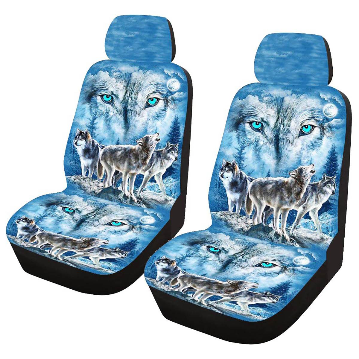 1/2 st bil sittunderlag 3d vargar / lejon print styling mesh svamp täcka universell front sittunderlag för bil / lastbil / van för toyota: 2pc varg b