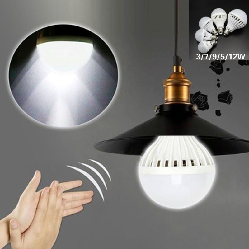 Bombilla LED con Sensor de sonido automático E27, lámpara de 220V (solo brilla en la oscuridad, con sonido apagado después de 8 segundos sin sonido)