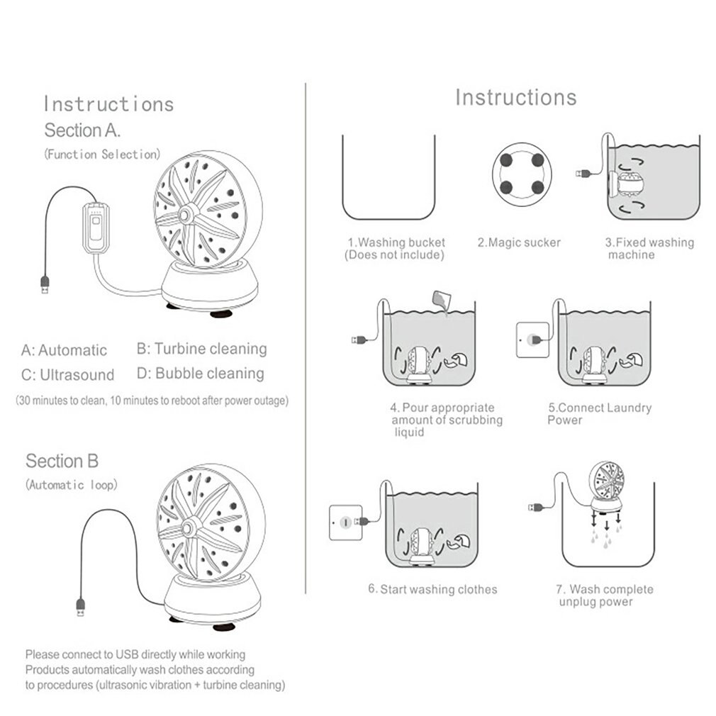 Ultraschall Zwei-in-eins Waschmaschine Zwilling Turbo blasiert Waschmaschine Usb Aufladbare Mini Waschmaschine