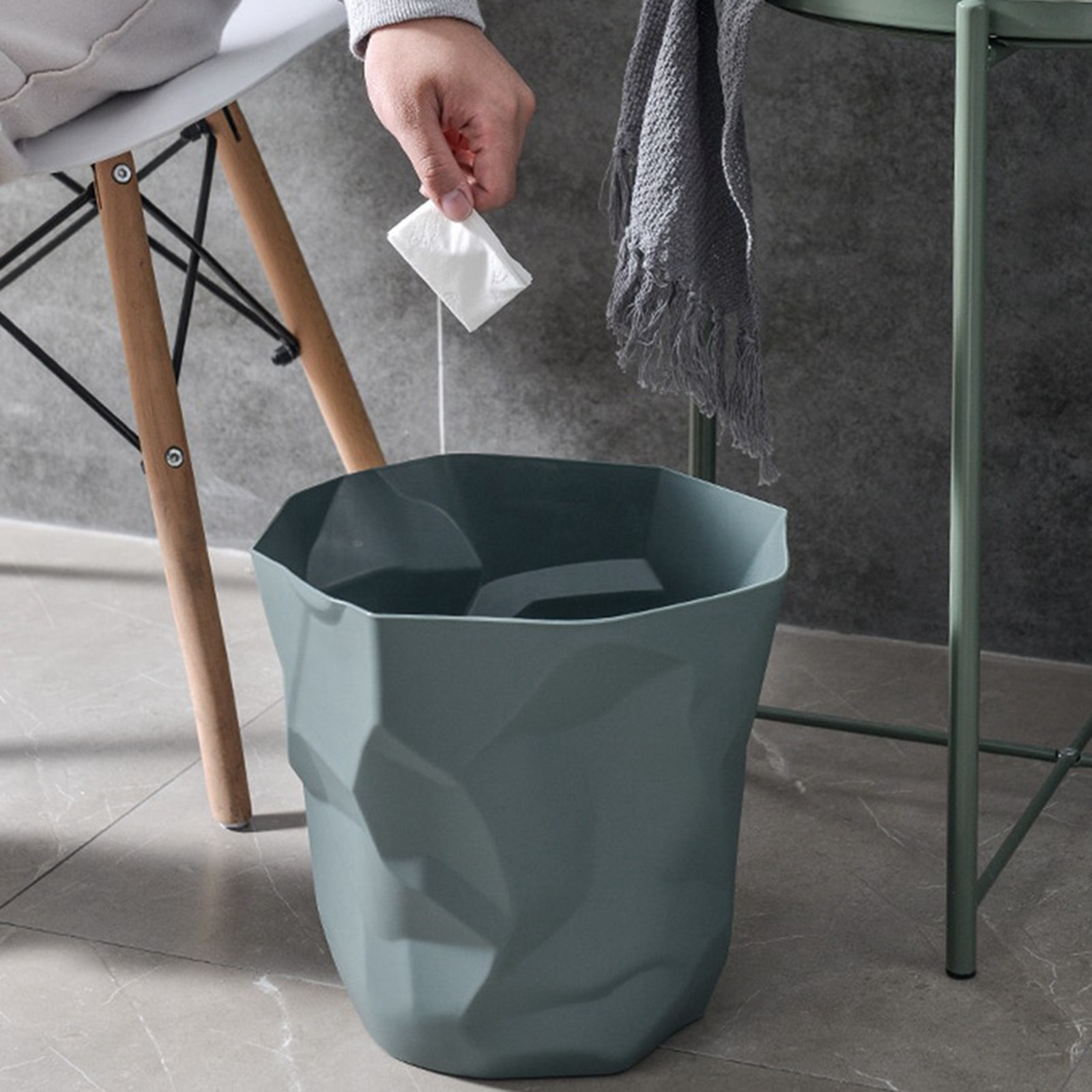 Home Waste Bin Home Garbage Basket Table Trash Can Lidless Dustbin Bedroom Kitchen Cleaning Tools: Dark Green Big