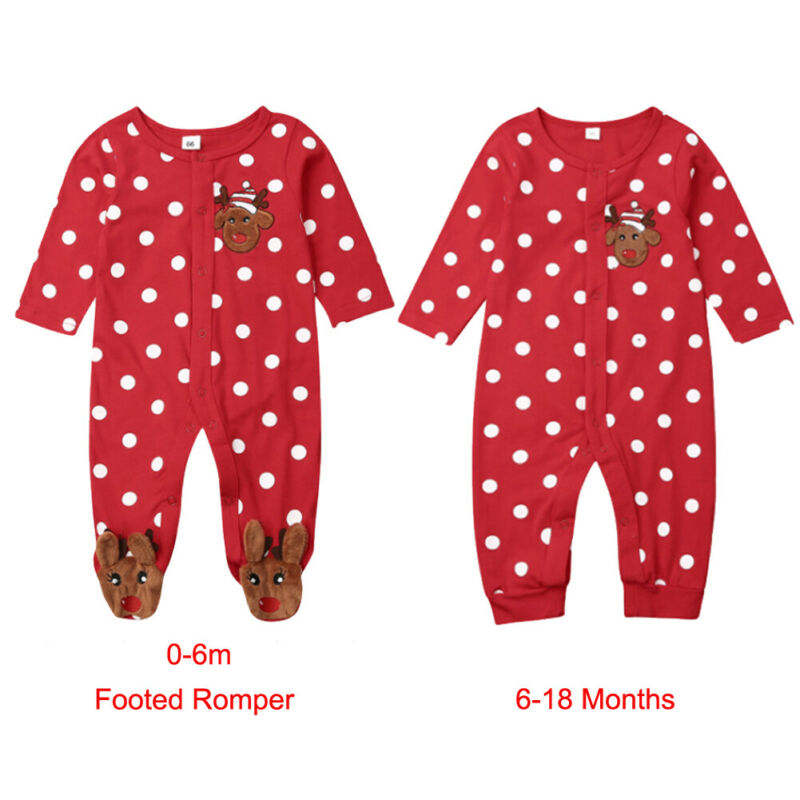 0-18M infant baby Xmas wrapped foot jumpsuit cotton comfortable long sleeve cartoon Christmas elk print Playsuit newborn clothes