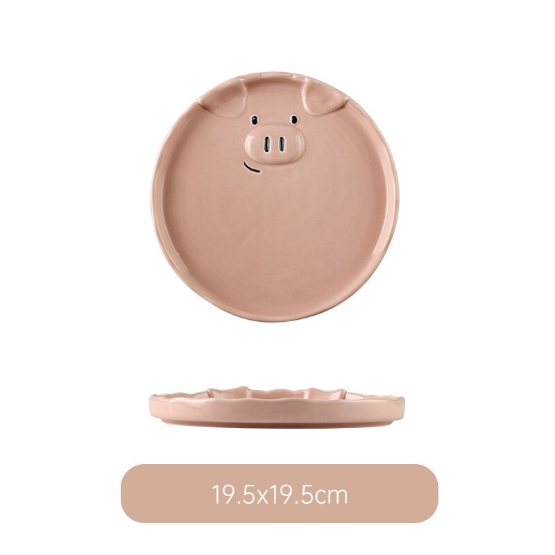 Juego de vajilla de porcelana con dibujos animados para el hogar, conjunto de cerámica con cuenco rosa encantador, plato de desayuno con personalidad creativa: C