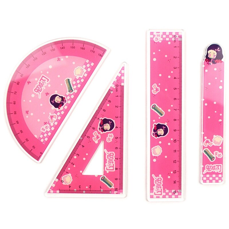 Regla de dibujo acrílico, 4 unidades por juego, regla triangular geométrica, transportador de enderezamiento, una variedad de reglas