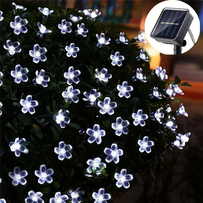 5m 7m 12m solcelledrevne lyskæder udendørs vandtæt 8 tilstande kirsebærblomst lys jul havefest dekoration fe bryllupslampe: Foranderlig / 11-15w