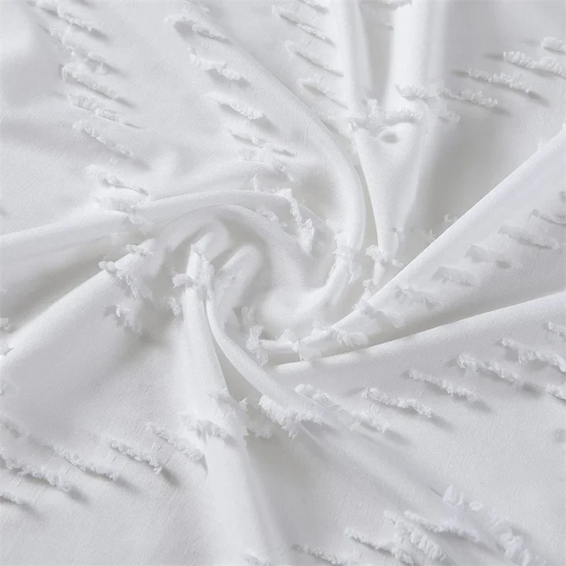 Waterproof White Shower Curtain Woven Fabric Shower Curtain Modern Farmhouse Shower Curtains for Bathroom Curtain Set