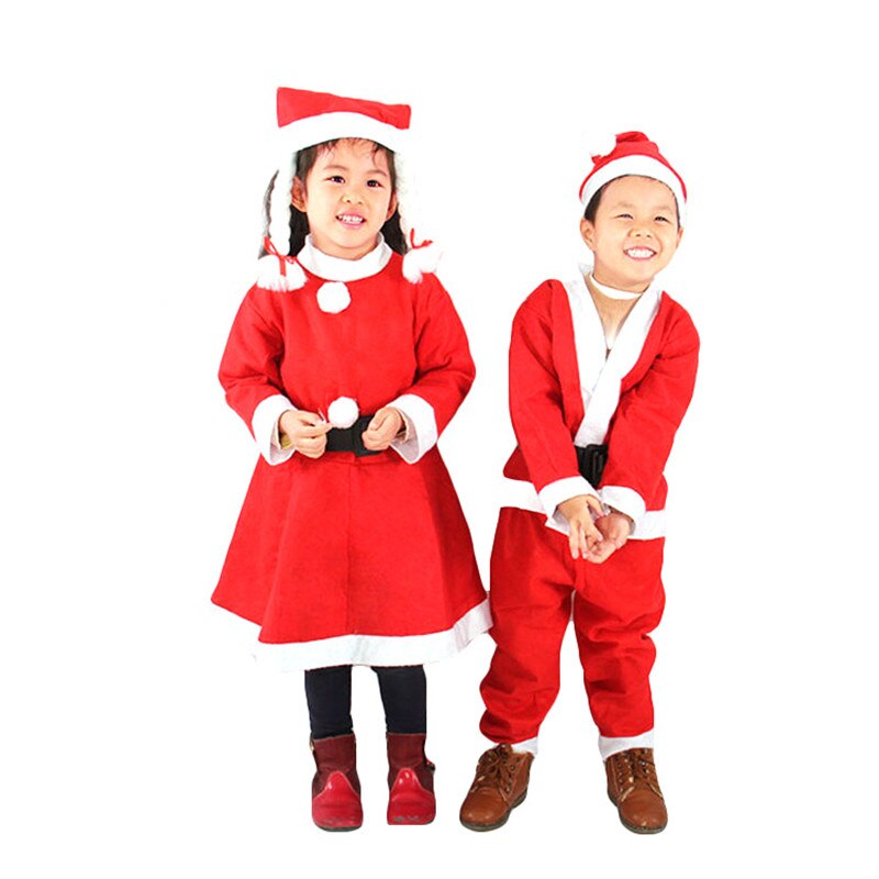 Jul män och kvinnor jultomten kostym prinsessklänningar skägg pojkar kläder set med hatt barn röda barn kläder outfits