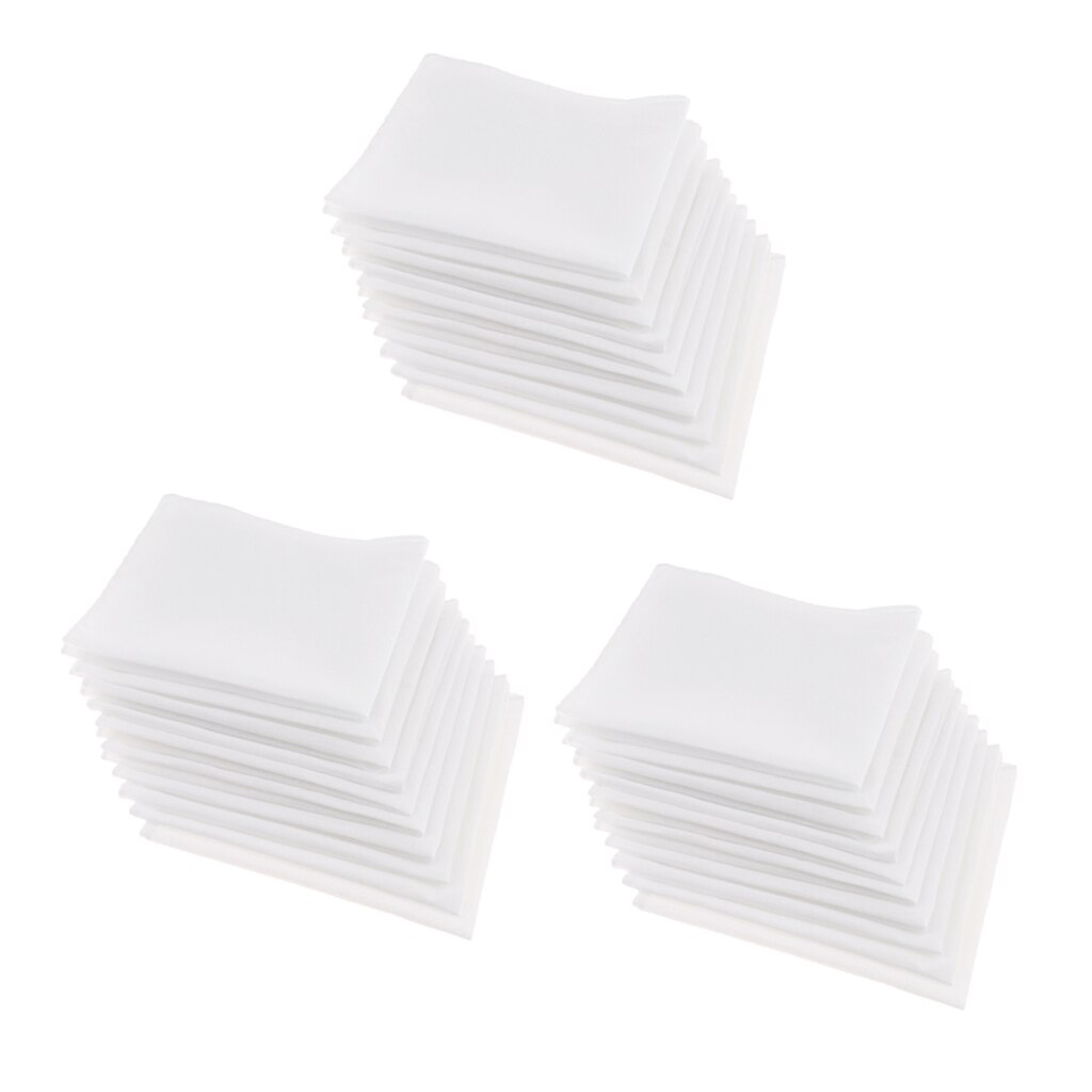 30x Katoen Zakdoeken Mannen Vrouwen Wit Wasbare Pocket Plein Hanky Hankie