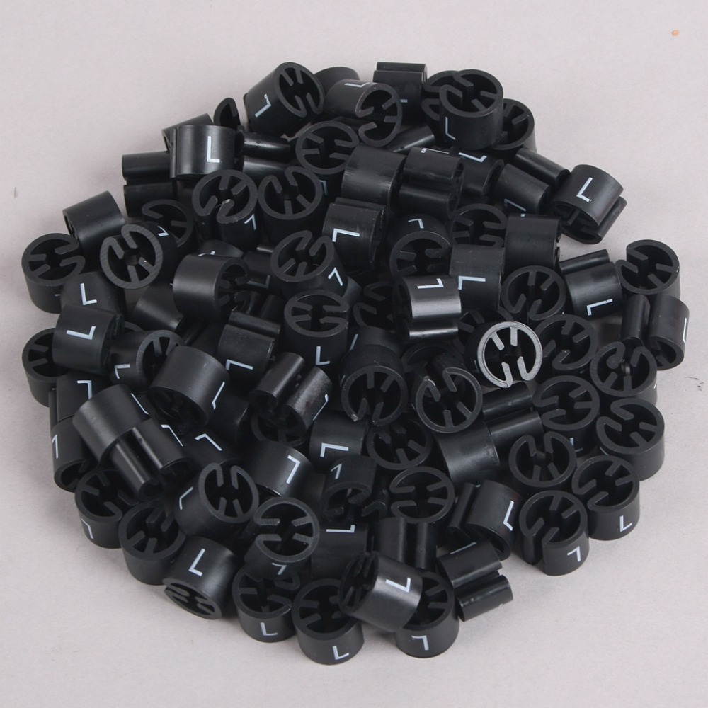 200 stk. sort hængerstørrelsesbeklædningsmarkører "xxs -4 xll" plastikstørrelsesmarkørmærker