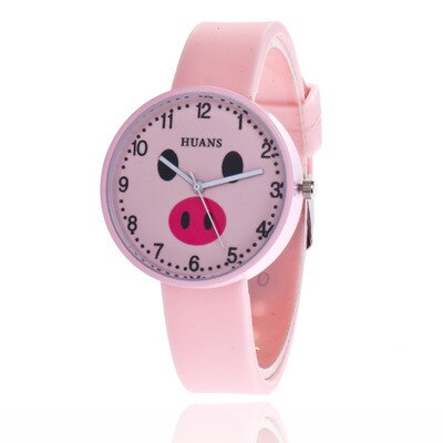 Montre à Quartz en Silicone souple pour garçon et fille, jouet cochon de dessin animé, d&#39;anniversaire: Rose