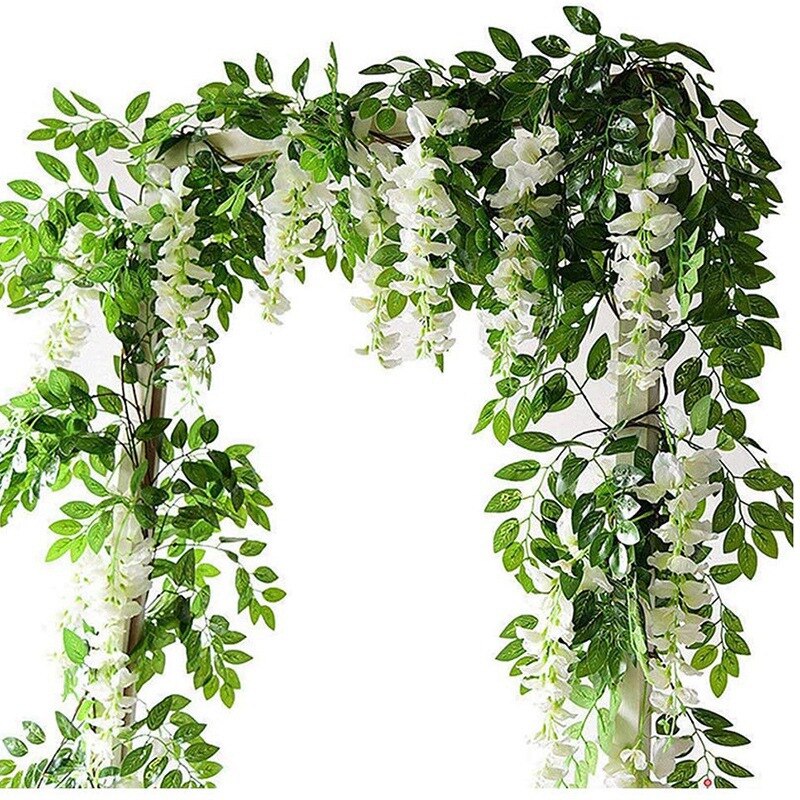 4Pcs 7Ft/Pcs Artificial Wisteria Vine, Flower Garland Wisteria Vine Rattan Hanging Flowers For Outdoor Ceremony,Pink