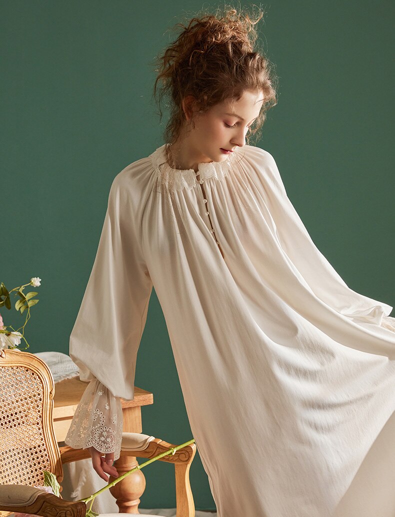 Ropa de dormir Vintage de estilo real para mujer, pijamas de encaje bordado romántico, camisón suelto de primavera