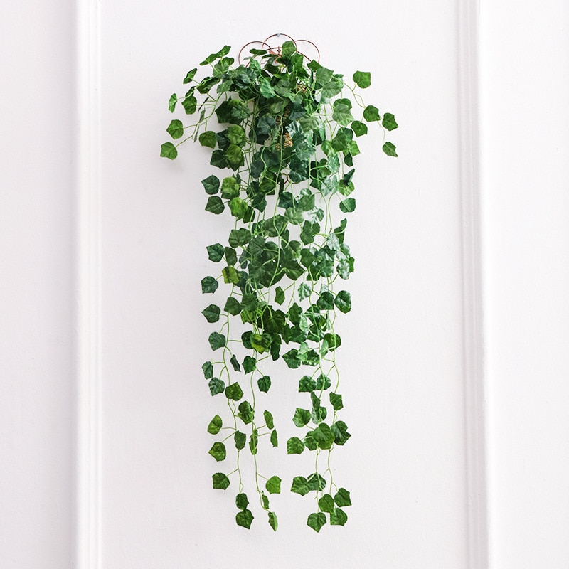 Balkon loft indretning grøn radise plante drue vedbend blad kunstig blomst væg hængende rattan vin krans diy dekoration krans