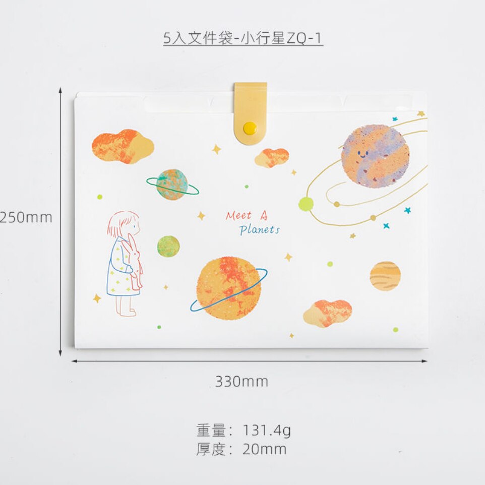 Cute Planet Plastic Portable File Folder Extension Receipt File Sorting Organizer Office Storage Bag Folders Filing Products: 5 into-1
