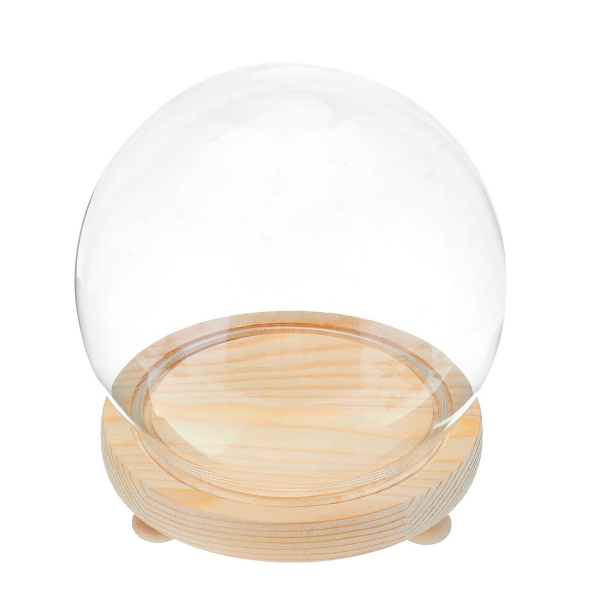 Ball Shape Glass Globe Cloche Dome Jar Bell Display Vase Wooden Base for LED Light Immortal Flower Rose Wedding Home Decoration