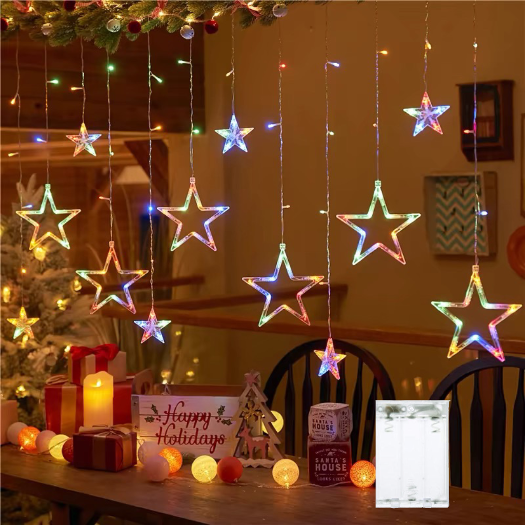 3,5 M Sterne Mond Vorhang Lichterketten Batteriebetriebene Weihnachten Girlande Lampe Hängen Ramadan Lichterkette für Zimmer Neujahr Dekor: veränderbar
