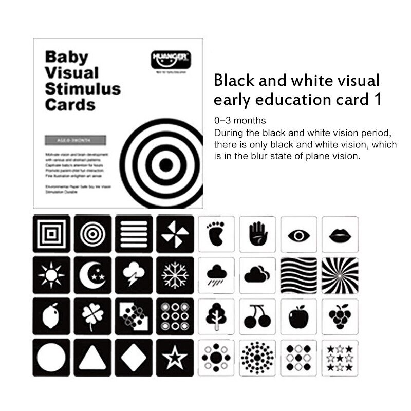 Zwart-witte Kaart Vroeg Leren Onderwijs Baby Visuele Stimulatie Te Volgen De Pasgeboren 0-36 Maanden Speelgoed Kleur training