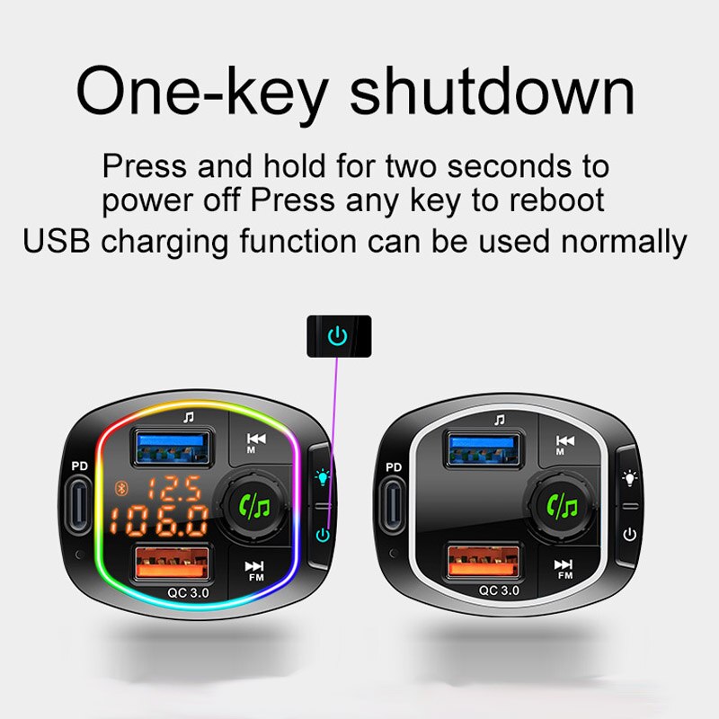 JaJaBor Bluetooth 5.0 Car Kit Handsfree Wireless FM Transmitter Dual Screen Display Car MP3 Player with PD18W QC3.0 Quick Charge