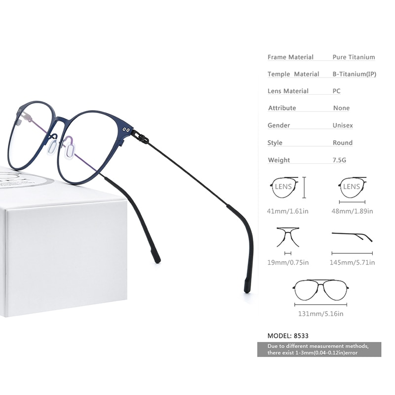 Fonex puhdasta titaania silmälasien kehykset naisten vintage pyöreä likinäköisyys optiset silmälasit kehykset miesten ruuvittomat silmälasit 8533
