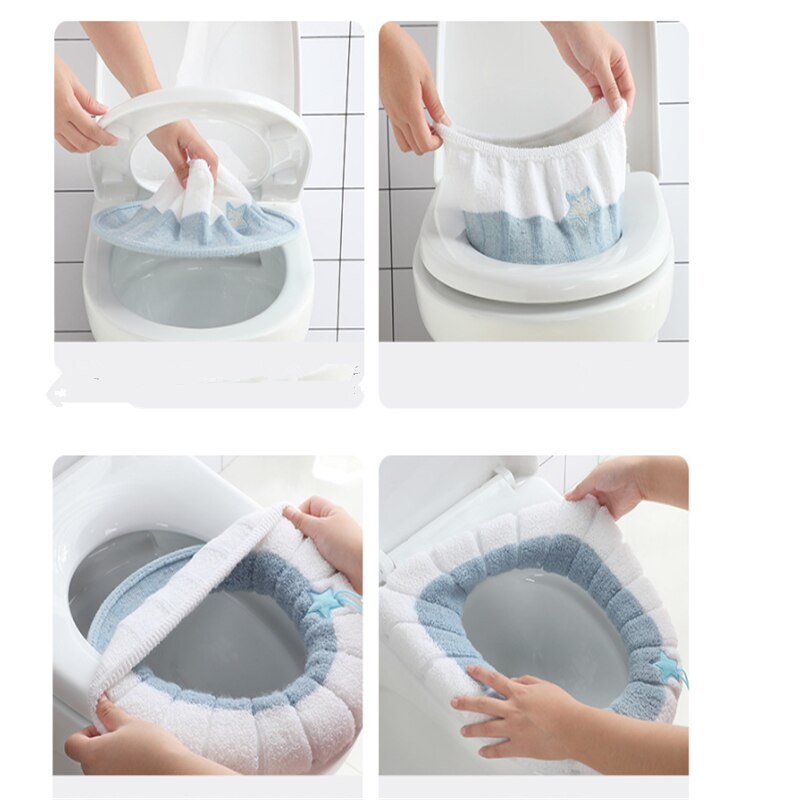 cómodo de invierno adulto de asiento de inodoro felpa aterciopelada grueso cálido baño Mat retrete lavable tapa Accesorios