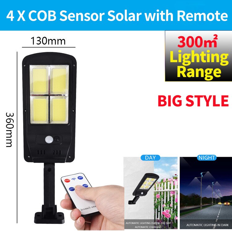 Outdoor Garden Path Light Solar Power + PIR Motion Sensor + Remote Control Night Auto on/off Street Backyard Solar LED Wall Lamp: Big 4COB With RC