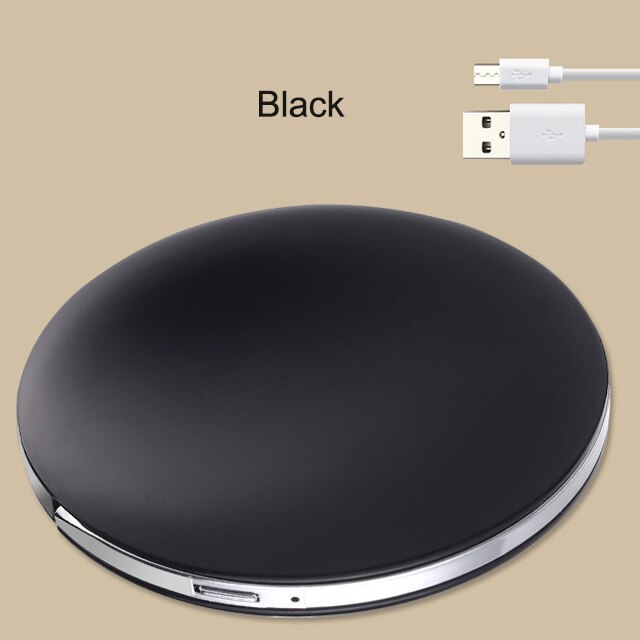 Espejo de bolsillo portátil con luz Led para mujer y niña, espejo compacto plegable redondo, aumento de 1X 3X, espejos Led de bolsillo: Black