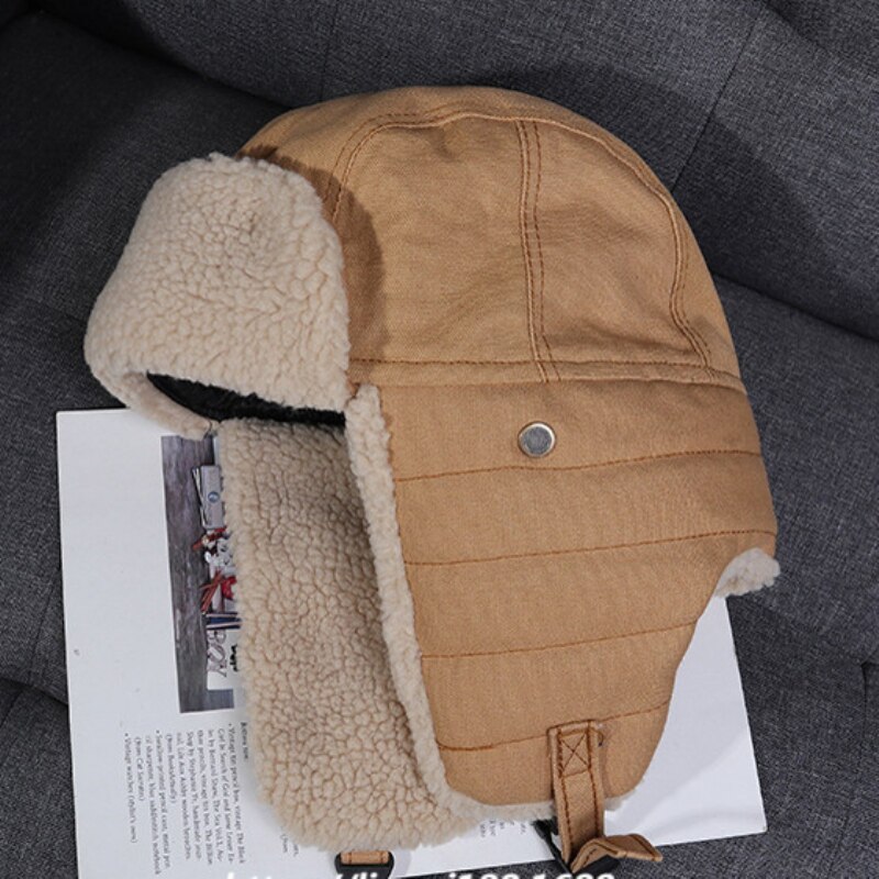 Ht3425 vinterhatt tjock varm berber fleece trapper öronlock lock män kvinnor lammull rysk hatt manlig kvinnlig bomber hatt