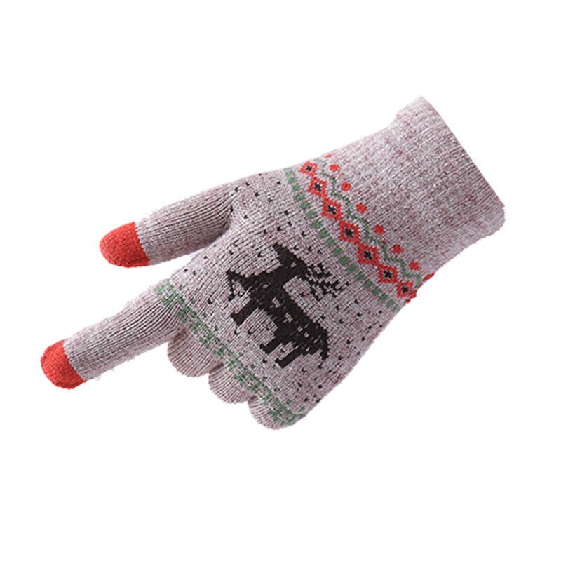 Handschoenen dames winter warm herfst cartoon studenten touchscreen jia hou rong garen gebreide katoenen vingers mannen qi xing che: Enkele laag hertenkaki