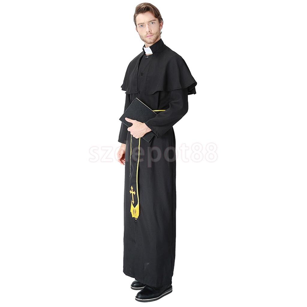 Halloween cosplay de sacerdote traje mujeres hombres capa Iglesia padre Vicar traje religioso Missionary Set Stag Night Suit