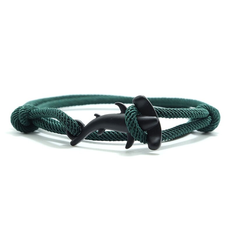 Mężczyźni bransoletka lina podwójna warstwa regulowany urok Braslet lato biżuteria plażowa Shark Braclet czerwony biały ciąg Brazalete Unisex: Green Black