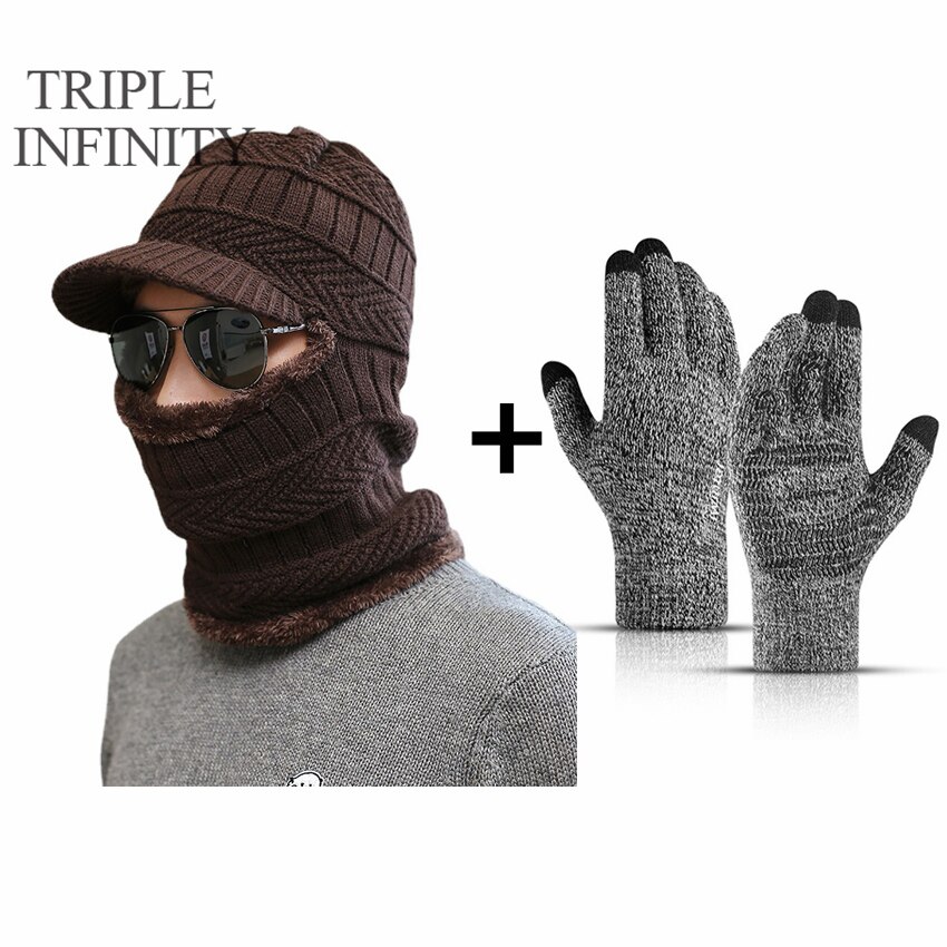 TRIPLE INFINITY Brand Skullies Beanies Winter Knitted Hat Cap Elastic Thick Skin-friendly Warm Ear Protection Bonnet Men's Hats: Winter Warm Suit F