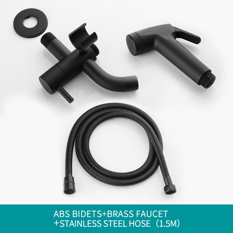 Bidet Shower Black Bathroom Toilet Bidet Faucet Wall Mounted Washer Mop Tap with Shattaf Holder Bracket and Spring Hose PVD Hose: Whole Set A