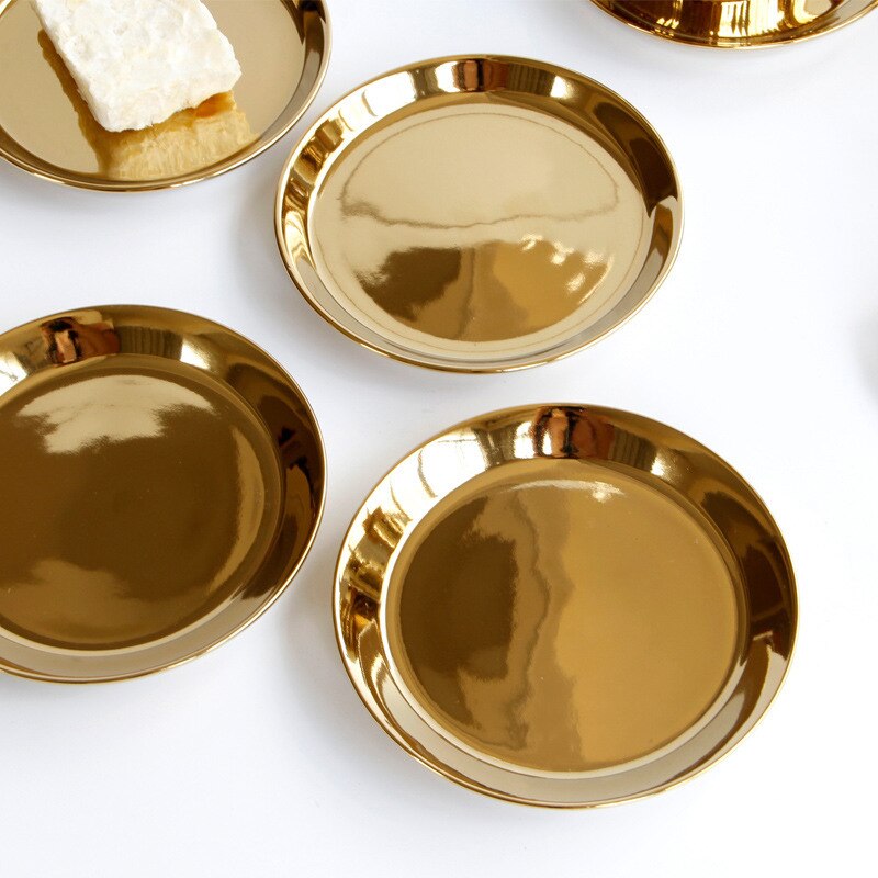 Europese Plaat Luxe Electro Plaat Gouden Keramiek Kleine Disc Snack Een Kleine Plaat Belangrijkste Westerse Bodem Schotel Servies