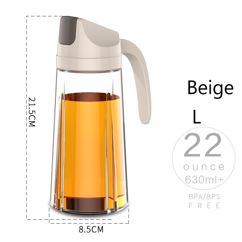 Distributeur de bouteilles d'huile en verre, étanche, à rabat automatique, huile d'olive, vinaigre, condiments, Transparent, accessoires de cuisine: 630ml Beige