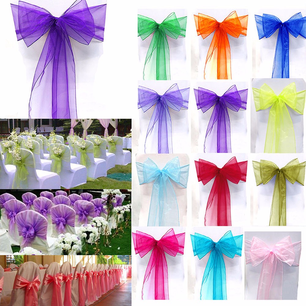 1 PC Organza Chair Cover Sash Bow Wedding Party Receptie Banket Decoratie Sjerpen Stoelbekleding bruiloft stoel knoop
