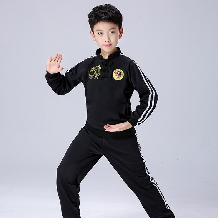 Chinese Kleding Traditionele Kleding Tang Pak Baby Boy Meisje Shaolin Kung Fu Wushu Oefening Kostuum Martical Arts Uniformen Sets: Black / 130