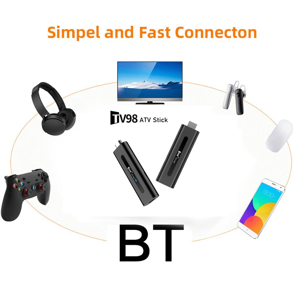 TV98 ATV Smart TV Stick Android 14 ATV Allwinner H313 Support 4G 5G Wifi HD 4K 8K TV Box BT5.0 2GB 16GB Voice remote TV Box