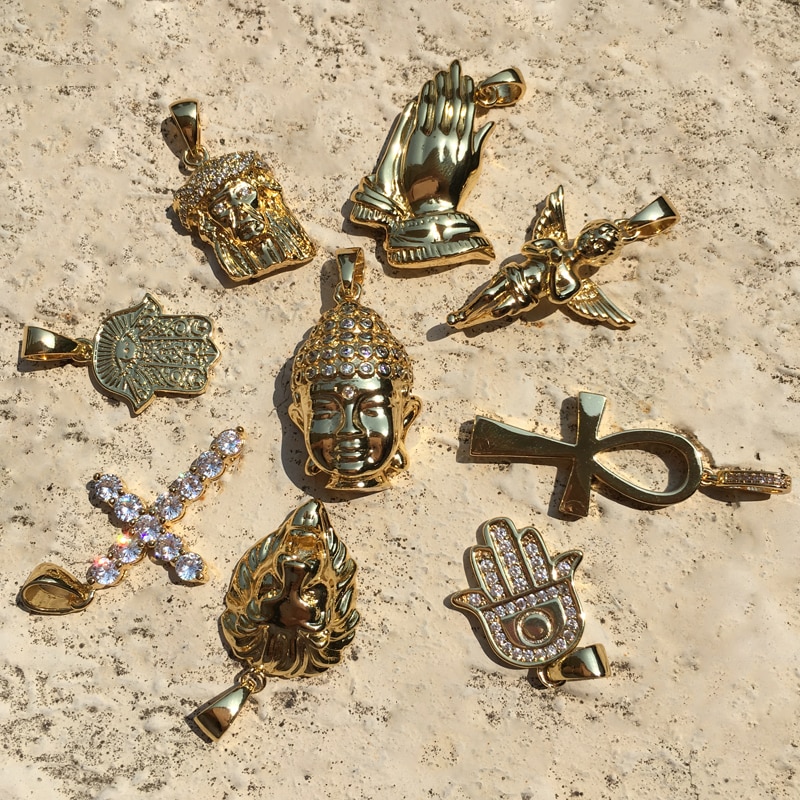 Langtidsholdbare micro pave cz buddha vedhæng halskæde guld kors hip hop smykker til mænd og kvinder jul