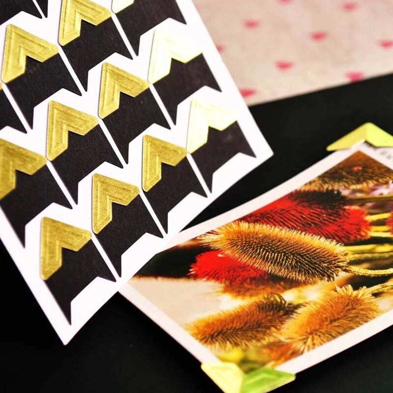 120 unids/lote (5 hojas) Papel kraft clásico esquina pegatinas para álbumes de recortes foto Marco de álbumes DIY decoración, oro/Blanco/Negro ..