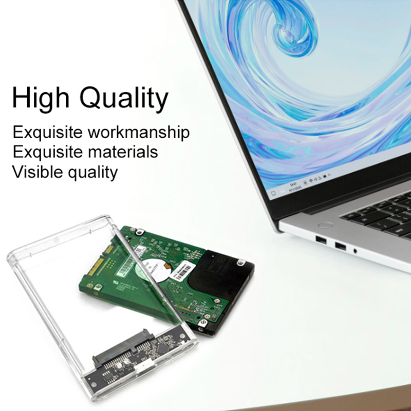 USB3.0 MicroB Transparent 2.5inch External Storage Case SATA 5Gbps HDD SSD Hard Drive Enclosure Support UASP for PC Laptop