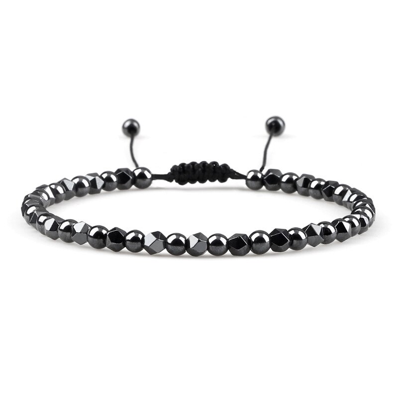 4mm mini perler flettede armbånd til mænd uregelmæssig hæmatit natursten justerbar armbånd kvinder smykker ven: Hæmatit