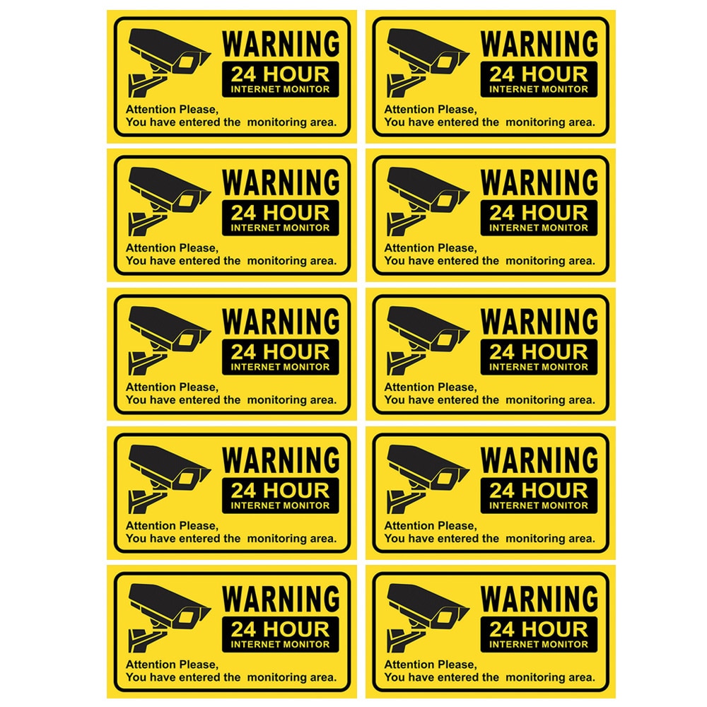 10Pcs Waterdichte Video Camera Surveillance Beveiliging Stickers Decals Waarschuwing Alarm Borden Voor Thuis Kantoor School Shop 27.9x15.2cm