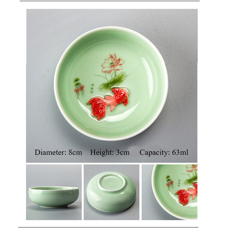 Chinees Porselein Tea Kopjes Sets Reizen Keramische Groene Thee Cup Smaak Kung Fu Thee Kom Ceremonie Celadon Vis Theekopje Theewaar: B03 8x3cm 63ml