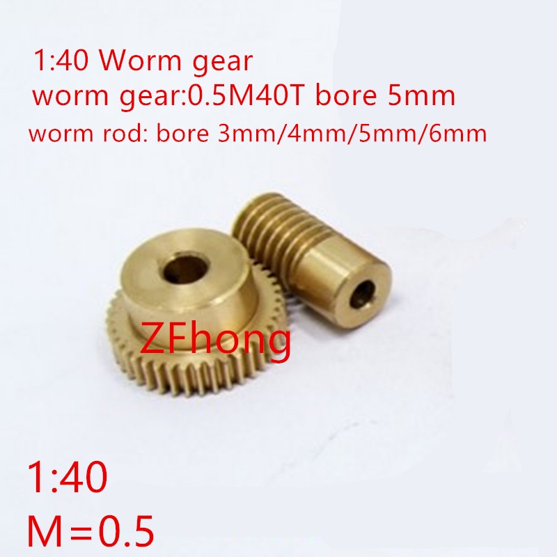 0.5 Modulus 40 Teeth Brass Worm Gear Wheel & 5mm Hole Dia Worm Gear rod Shaft Kits 1:40 Reduction Ratio with Screw