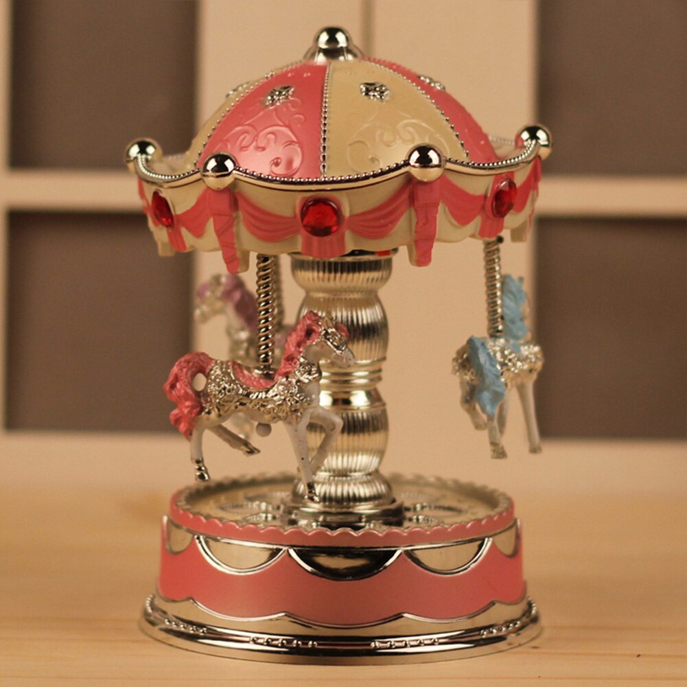 Battery Powered LED Carousel Music Box Birthday Unisex Home Decor Toy Party Baby Room Wedding Romantic Desktop Game