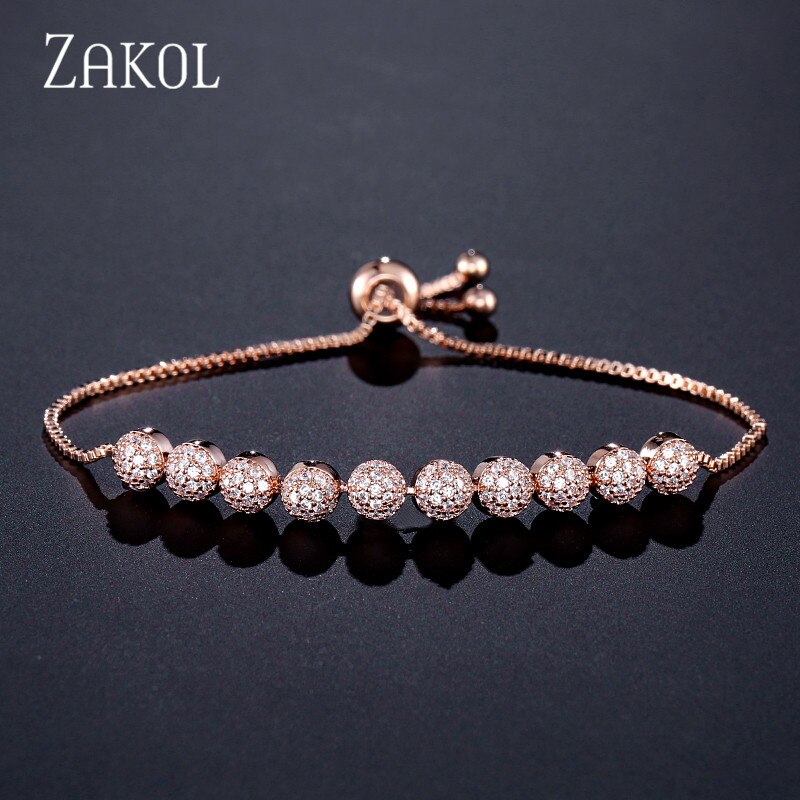 Zakol Semi-Cirkel Shining Aaa Zirconia Crystal Pave Verstelbare Cz Armbanden Voor Vrouwen FSBP2059: Rose Gold Color