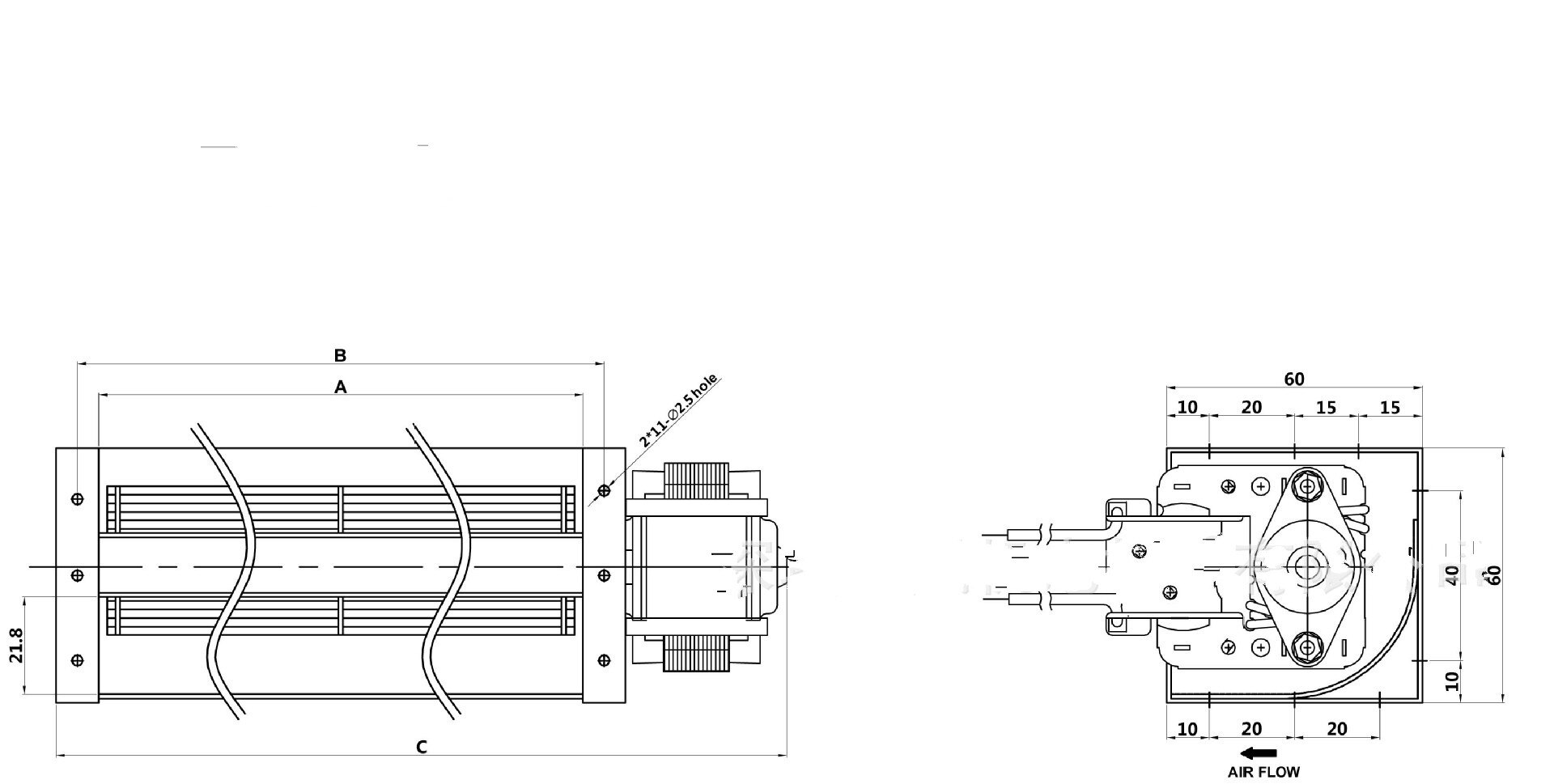 High Airflow Crossflow Ventilation crossflow fan 40*190mm/40*90mm AC220V cooling cross flow fan