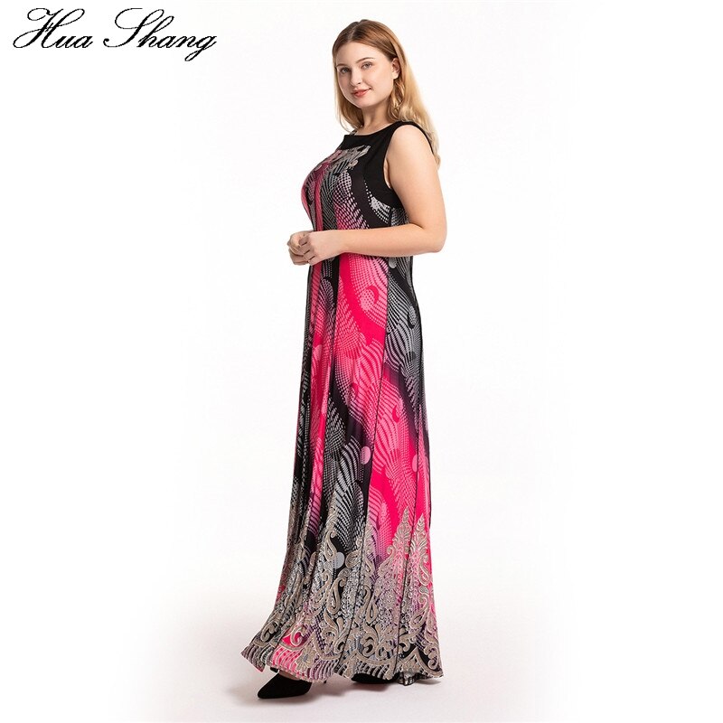 6XL Plus Size Boho Jurk Lange Vrouwen Zomer O Hals Mouwloos Dot Bloemenprint Bohemian Beach Jurk Rood Dames Tuniek zonnejurk